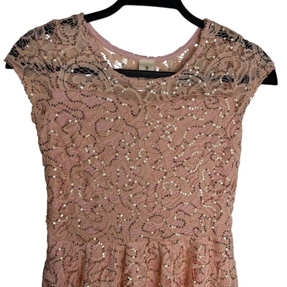 Just Kids Girls Salmon Pink Lace Sequin Sleeveless Party Dress Size 14 USA Made - Picture 2 of 10